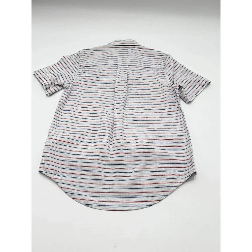 The Children's Place Boys Button Up Shirt Striped‎ Red White Blue Cotton Sz 5/6